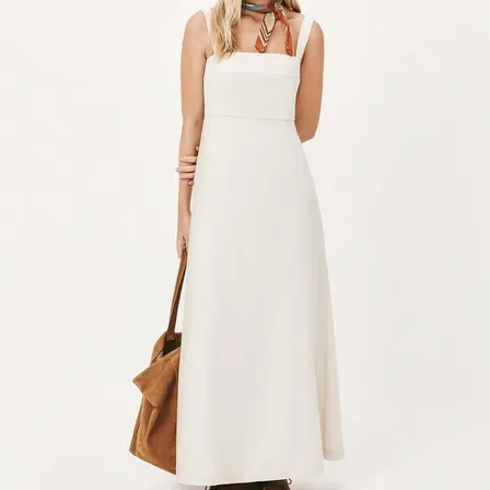 Vestido Midi Evasê Alças Médias Rústico Com Linho Hering