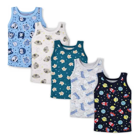 Kit 5 Pçs Camiseta Regata Infantil 0 A 3 Anos Algodão Menino
