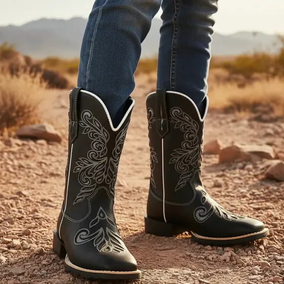 Bota Texana Feminina Couro Glitter Moda Country Rodeio