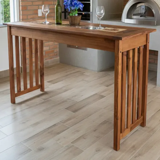 Bancada Gourmet Ilha Para Cozinha Mesa Madeira Balcão 160 Cm