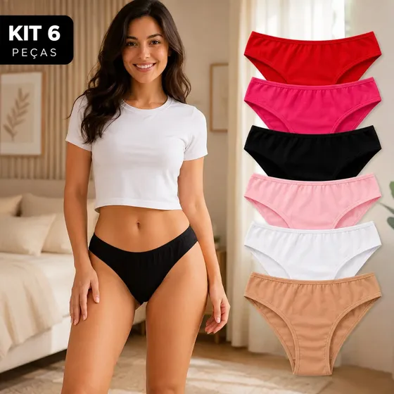 Kit 06 Calcinhas 100% Algodão Premium Envio Rápido