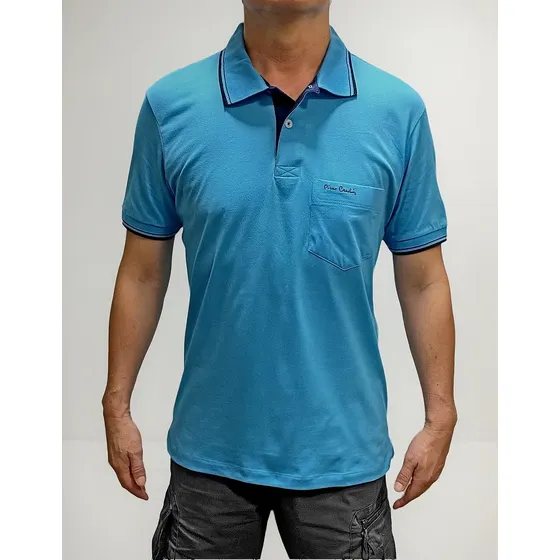 Camisa Polo De Malha Masculino Pierre Cardin Com Bolso 70115