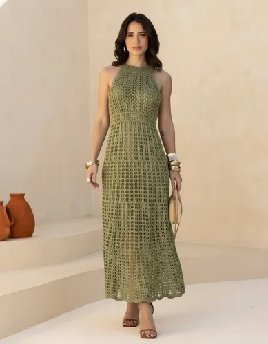 Vestido Lt Tricot Midi Feminino Sem Manga Elegante Moda