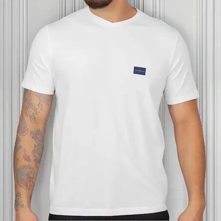 Camiseta Calvin Klein Jeans Gola V Dark Square Navy Branca