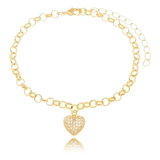 Pulseira Elos Portugues Com Pingente Coração