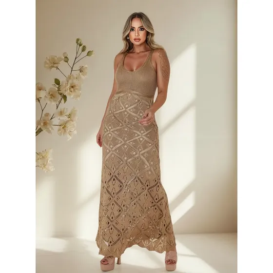 Vestido Longo Tricot Livora Feminino Alças Finas