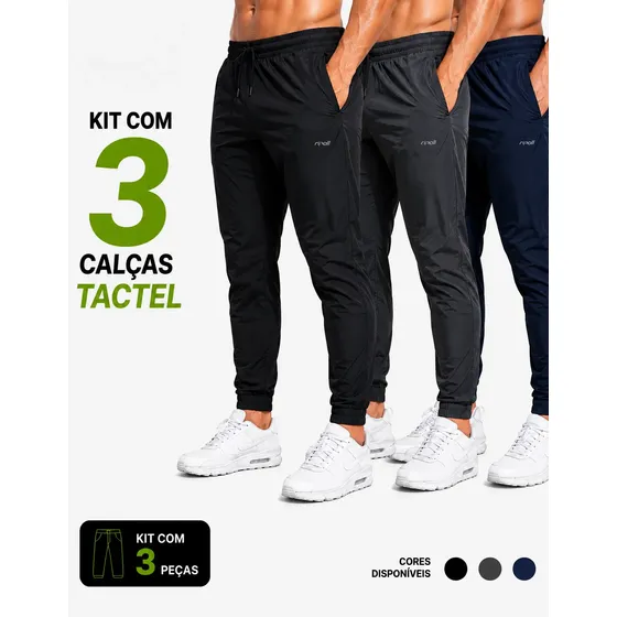 Kit 3 Calça Corta Vento Jogger Masculina Tactel Treino