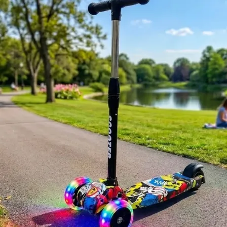 Patinete Infantil Triciclo Dobrável Scooter Rodas Com Led