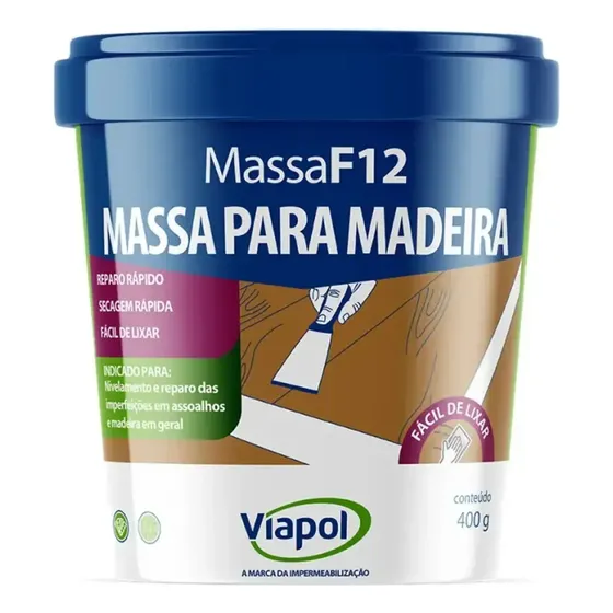 Massa F12 De Calafetar E Correção Madeira Viapol 400g Cores