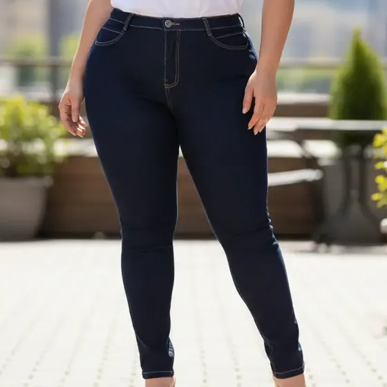 Calça Jeans Plus Size Cintura Alta Elastano Modeladora