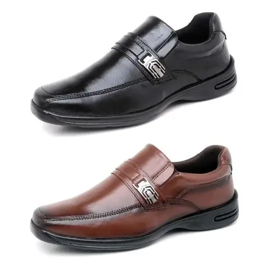 2 Pares Sapato Social Couro Verniz Sola Confort Palmilha Gel