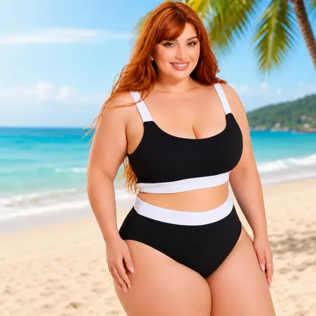 Biquini Plus Size Hot Pant Moda Praia Cintura Alta Bicolor