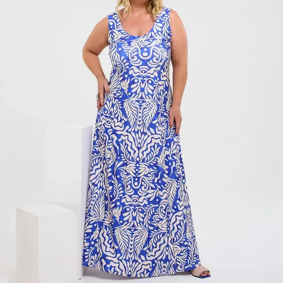 Vestido Longo Plus Size Sem Manga Seroy 715