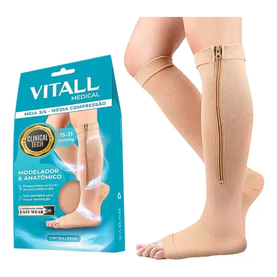 Meia Compressão 3/4 Zíper Vitall Medical 15-21 Mmhg Unissex