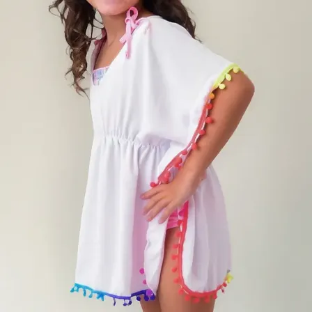 Saída De Praia / Bata Infantil Pompom Neon Canga