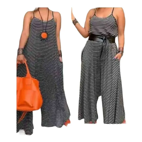 Macacao Pantalona Com Bolso