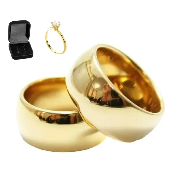 Par De Alianças De Luxo Ouro 18k Tungstênio 8mm + Solitário