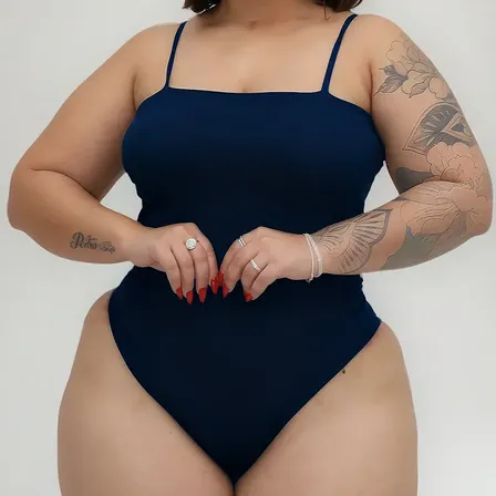 Maio Body Plus Size Biquini Feminino De Alcinha Decote Reto