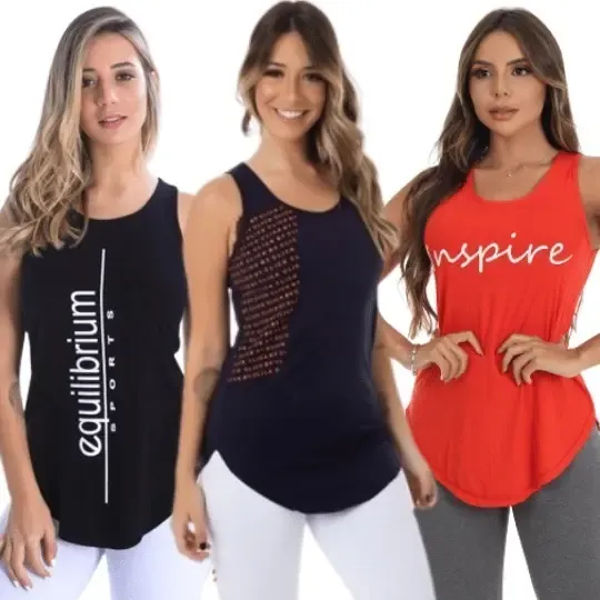 Kit 3 Camisetas Fitness Mulher Academia Pilates Yoga