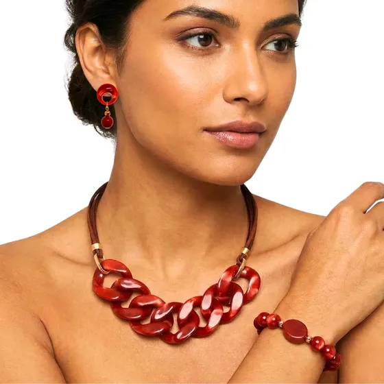 Conjunto Maxi Colar Pulseira E Brinco Feminino Bijuteria