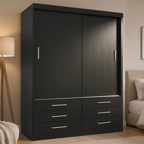 Guarda Roupa Solteiro Capri 2 Portas Correr 6 Gavetas