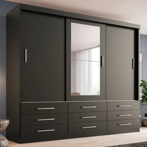 Guarda Roupa Casal Capri 3 Portas Correr 9 Gav C/ Espelho