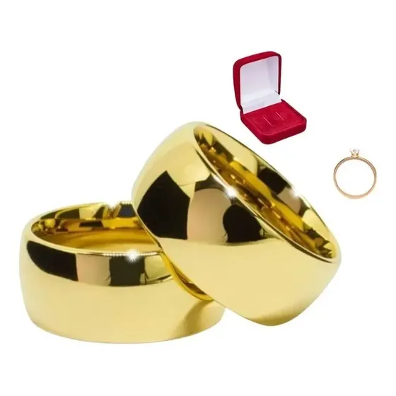 Par De Aliança Tungstênio 10mm Folheada Banhada Ouro 18k