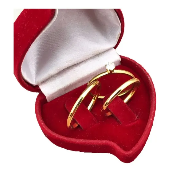 Par De Alianças Ouro 18k Tungstênio Banhada 2mm + Solitário