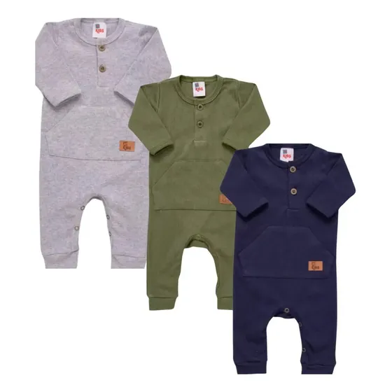 Kit 3 Macacões Bebê Canelados Com Botões 3061-k3-c4