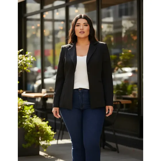 Blazer Feminino Alfaiataria Longo Sobretudo Social Plus Size