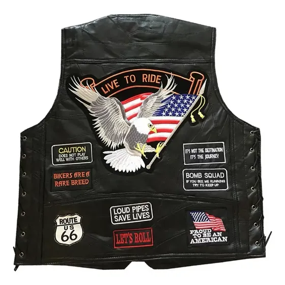 Bordado Faux Couro Xale Harley Vest Equitação Colete 1