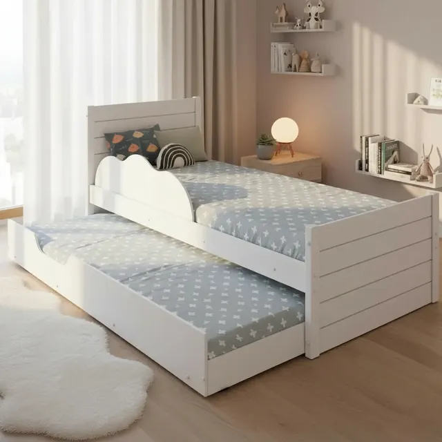 Bicama Nuvem Infantil Cama Auxiliar Bibox 100% Mdf Branco