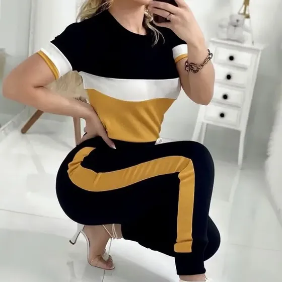 Conjunto Feminino Calça Blusa Chique Sucesso Baby Look