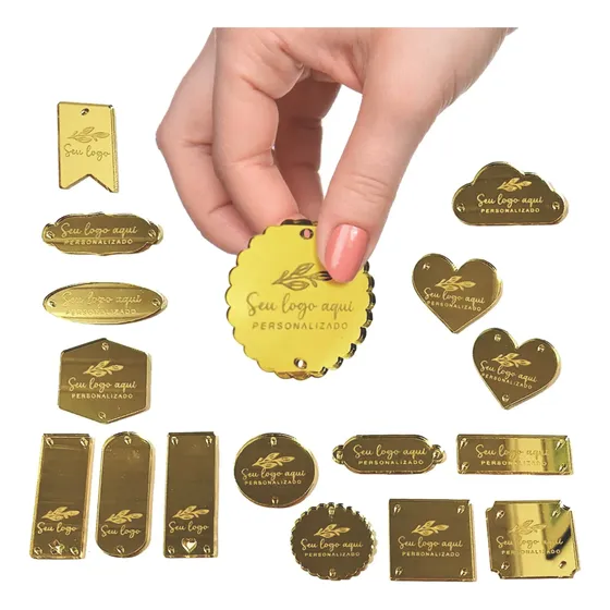 Etiqueta P/ Crochê Tag Personalizado Acrílico Espelhado 50un