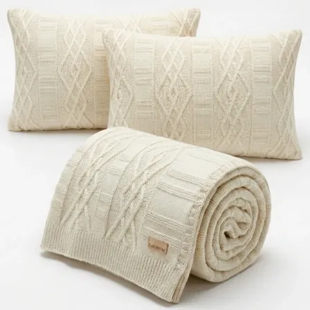 Kit Cama Posta King De Tricô Peseira E 2 Capas Almofada C1