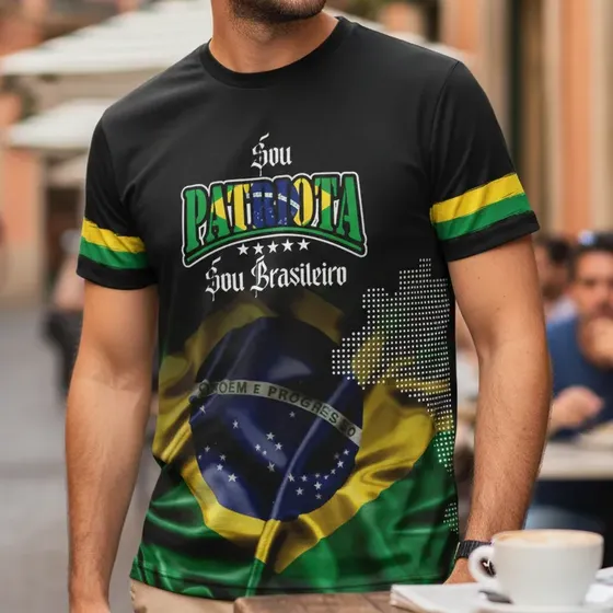 Camiseta Patriota Brasil Dry Soft Proteção Solar Masculina