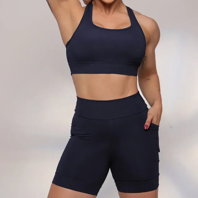 Conjunto Fitness Top Shorts Meia Coxa Alta Compressão
