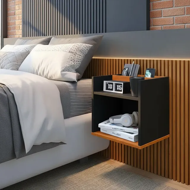 Mesinha Cabeceira Cama Box C/ Prateleira Suspensa Compacta