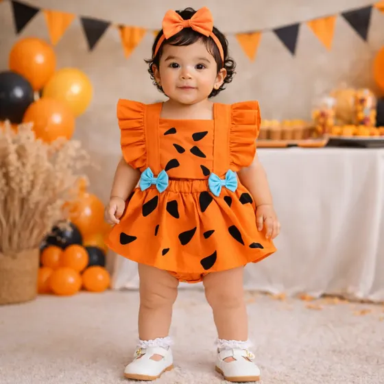 Body Bebê Temático Pedrita Flintstones Romper Festa Fantasia