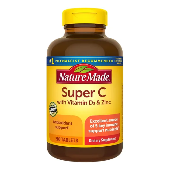 Super Vitamina C Com D3 E Zinco Nature Made 200 Comprimidos