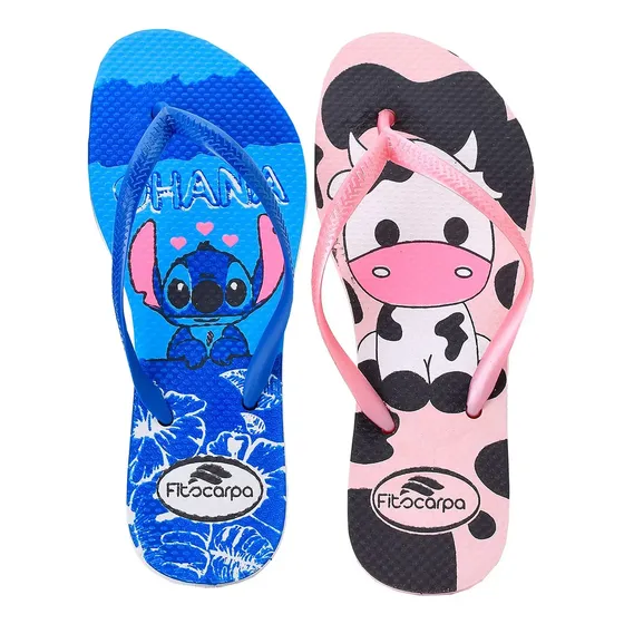 Kit 2 Pares De Chinelo Feminino Leve E Durável Estampa