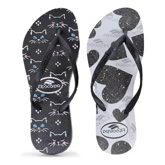 Kit 2 Pares Chinelo Feminino Estampado Leve E Confortável