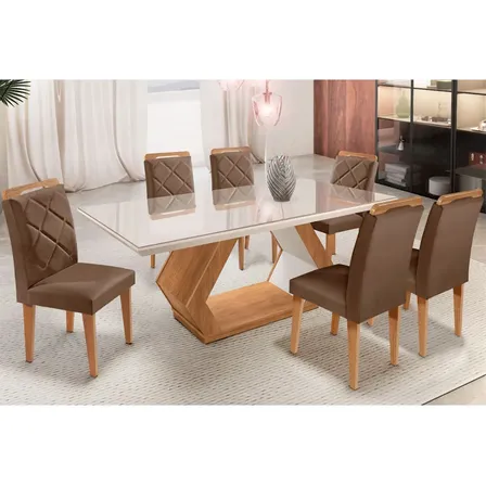 Mesa Alvorada 180 Tp Mdf Vidro Canto Reto 6 Cadeiras Rufato