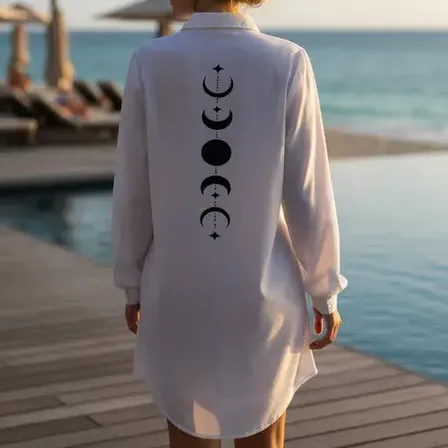Saida De Praia Vestido Chemise Chamise Manga Longa Camisão