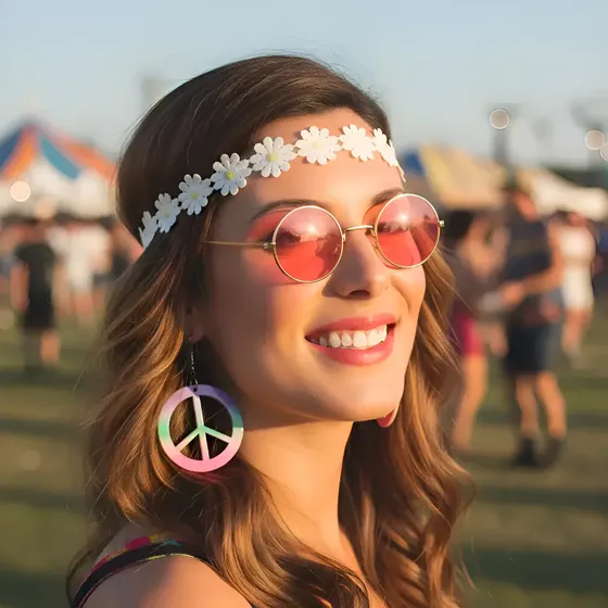 Kit Hippie Oculos Faixa Brincos Fantasia Cosplay Paz Amor 5