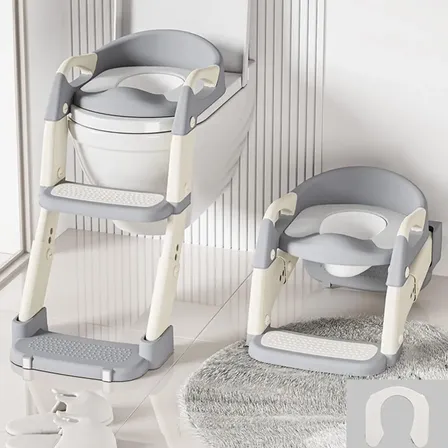 Assento Infantil Com Escada Antiderrapante Cinza/branco