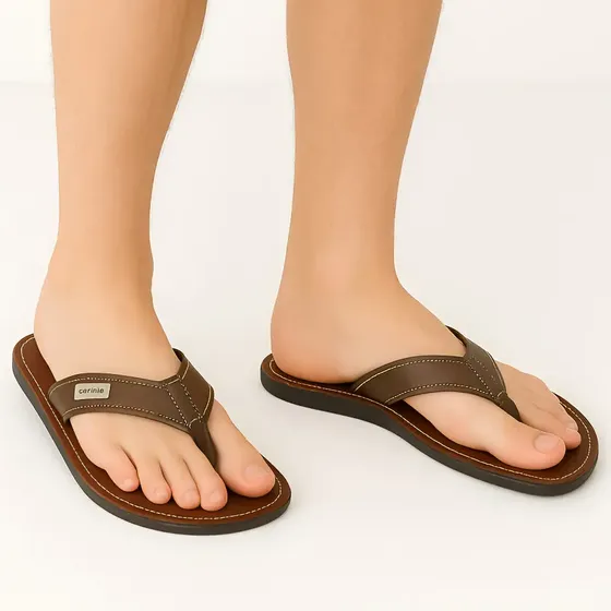 Chinelo Comfort Ortopedico Couro Masculino Leve Macio Praia