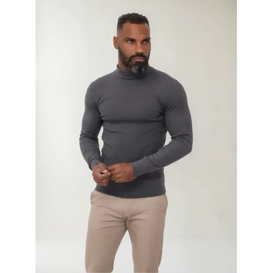 Camiseta Cacharrel Gola Alta Manga Longa Canelada Masculina