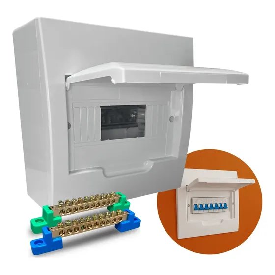 Kit 2 Barramento + Quadro Distribuição Pvc 8 Polos Sobrepor