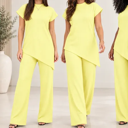 Conjunto Feminino Comfy Blusa Assimétrica E Calça Pantalona